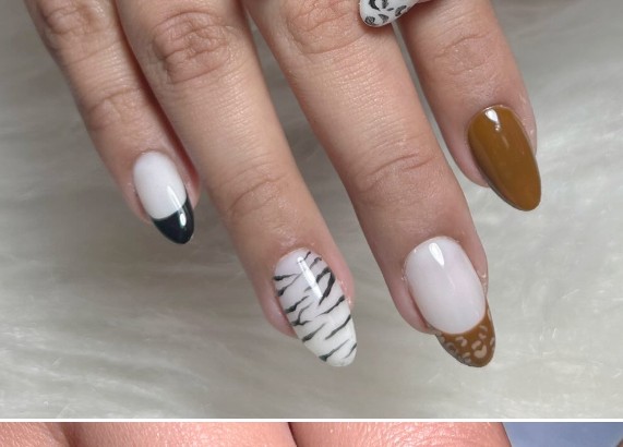 Nail art animal print tigre en blanco y negro